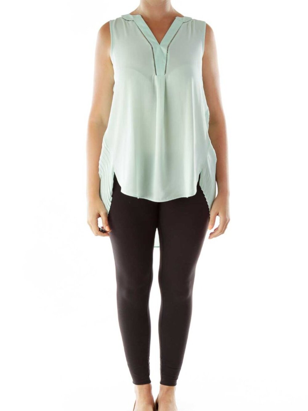 White House Black Market Mint Slitted Pleated Blouse - Picture 2 of 4